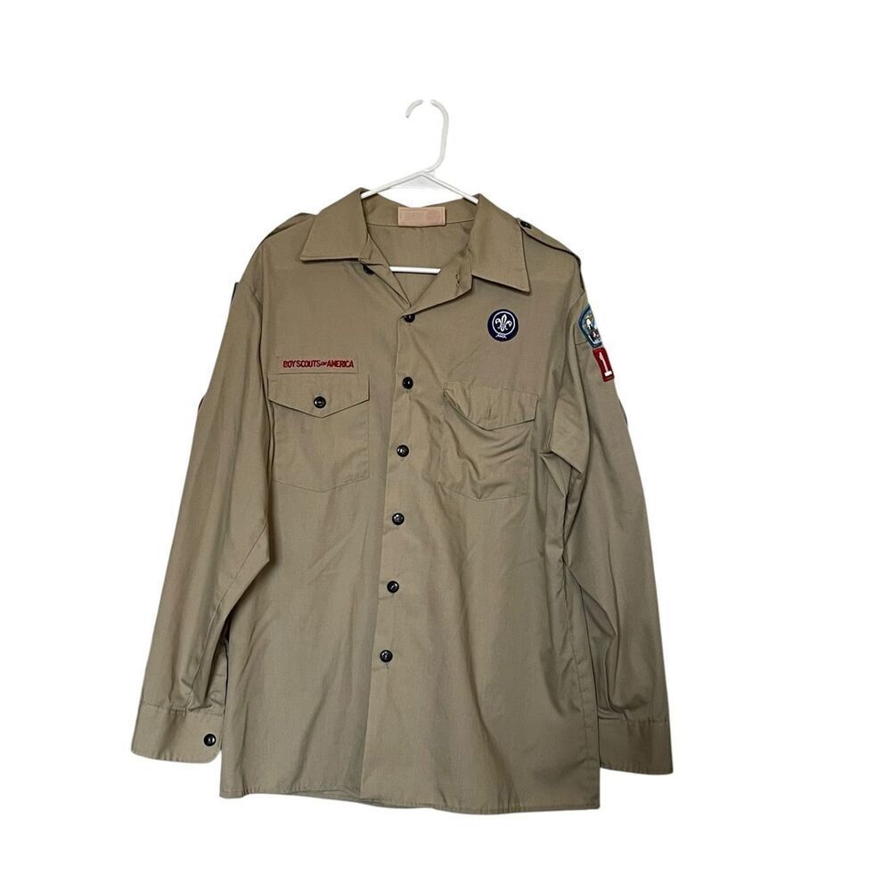 Boy Scouts of America Mens Long Sleeve Button-Down Uniform Shirt Tan Size Large